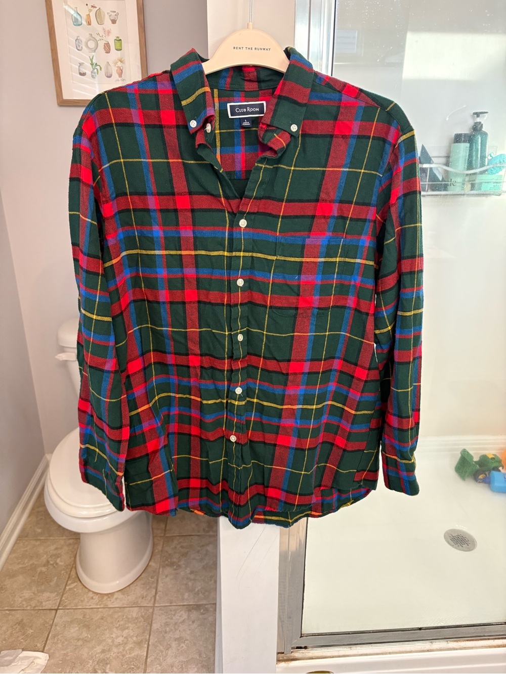 Club Room Men's L Green Tartan Plaid Flannel Button Down Shirt Preppy